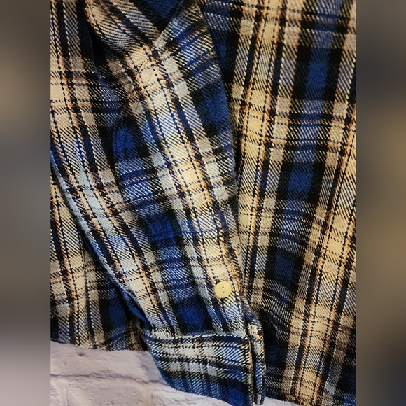Fossil Heavyweight Flannel Shirt Men’s L Blue Beige Plaid Button-Down Cotton - Picture 3 of 7